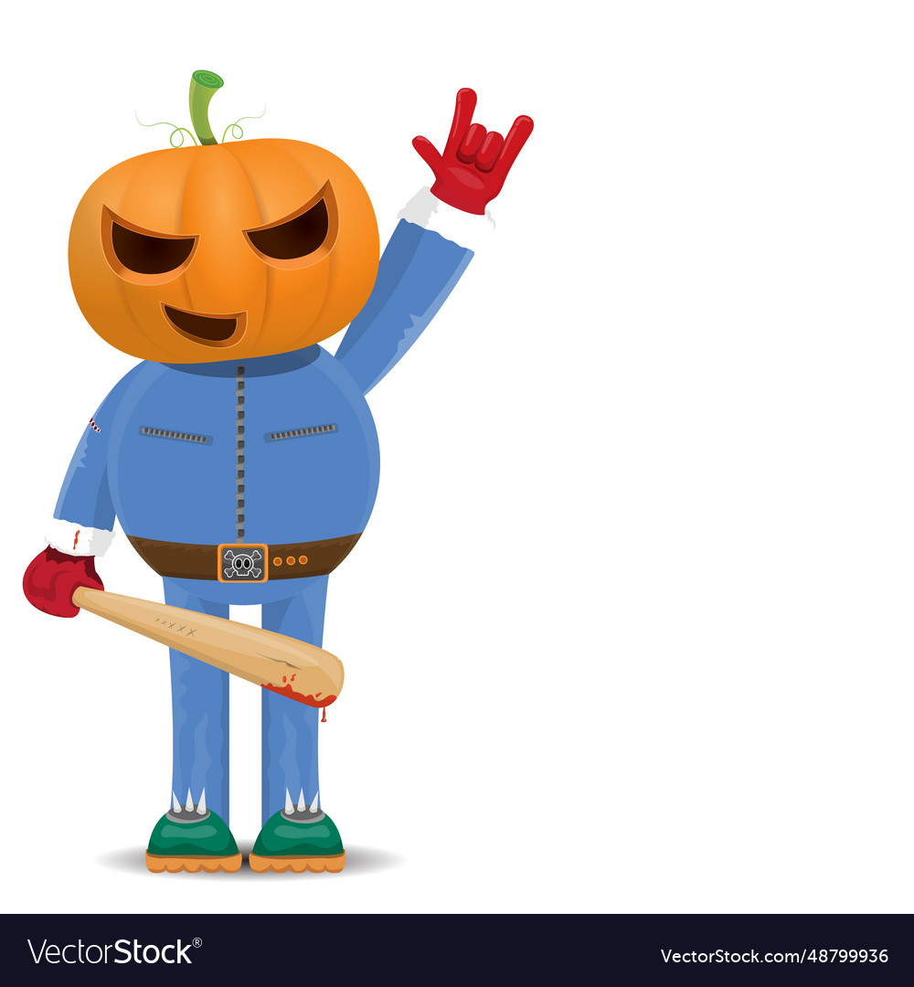 Man in halloween costume with pumpkin mask