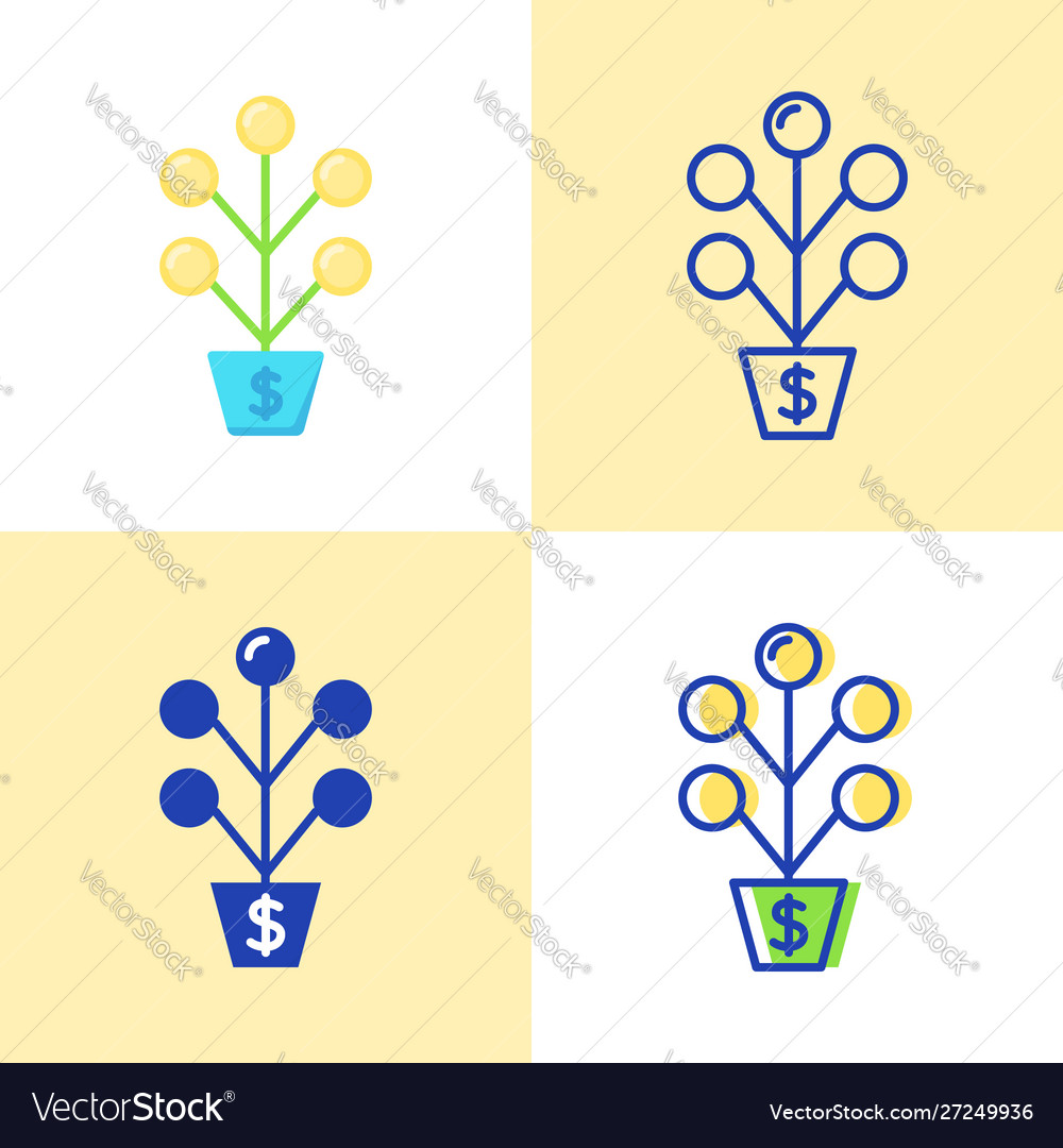 Money tree icon set in flat and line style vector image Money tree icon set in flat and line style