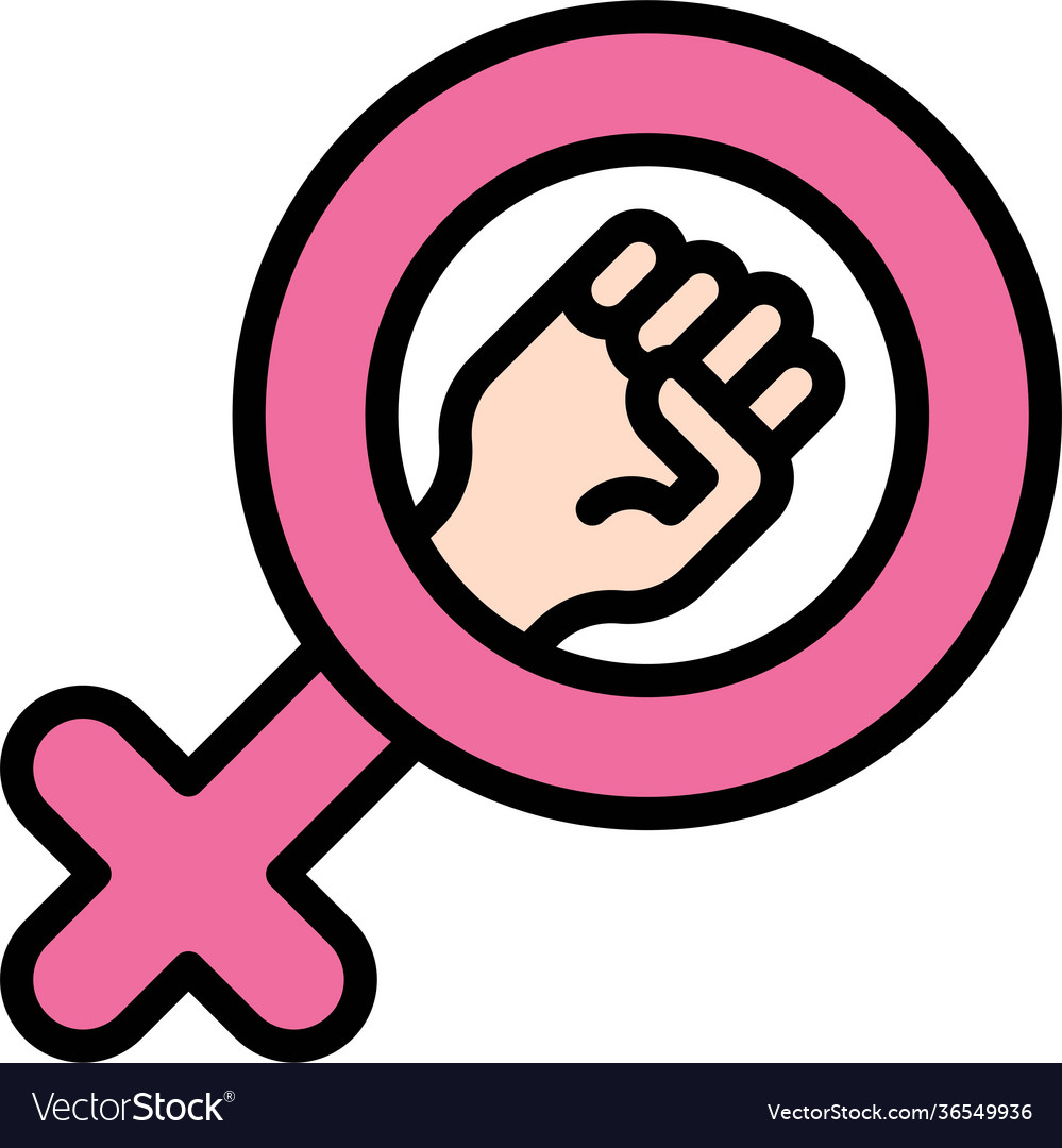 Raised fist in female gender symbol icon