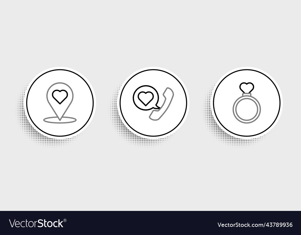 Set line wedding rings map pointer with heart vector image Set line wedding rings map pointer with heart