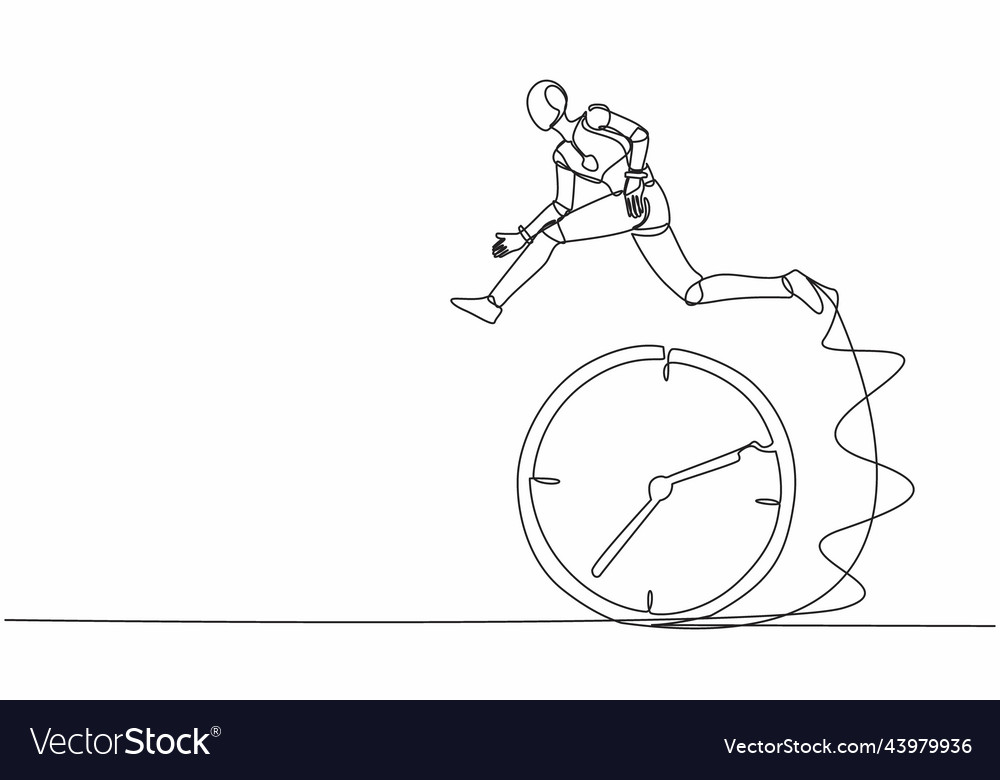 Single continuous line drawing robot jumping over