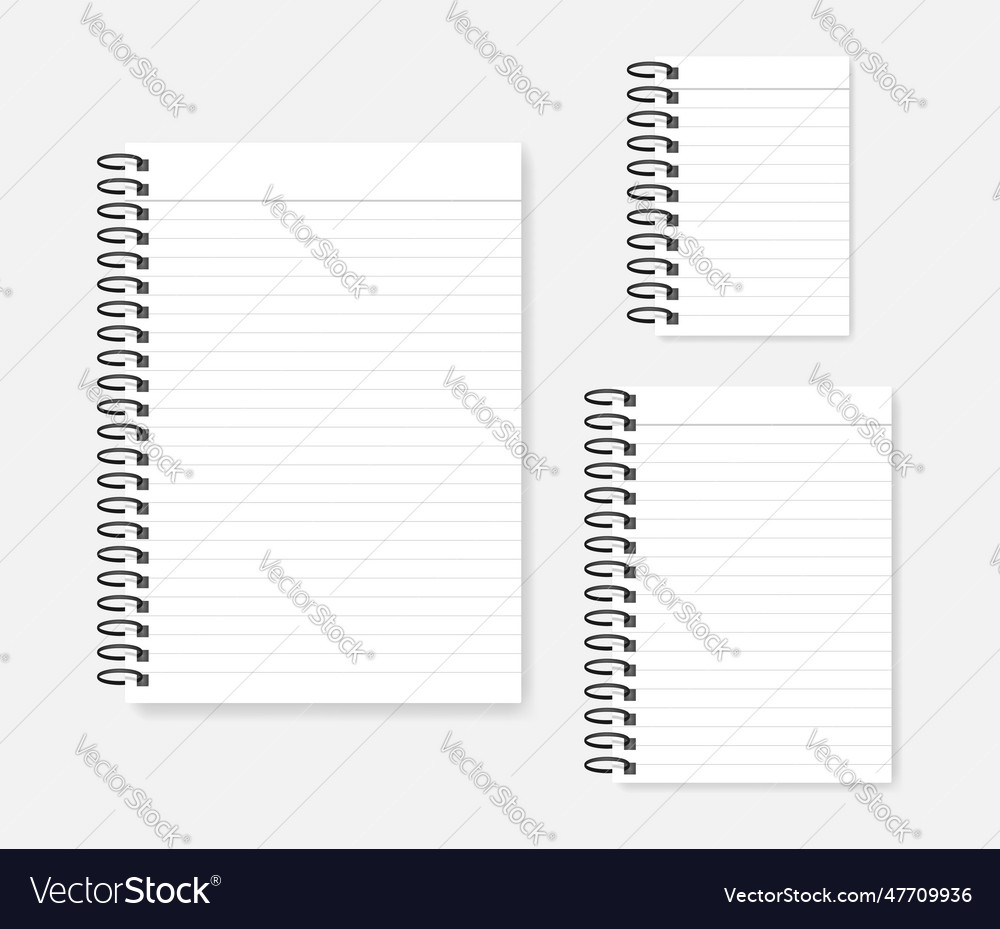 Wire ring bound lined notebook mockup set - a4 a5 vector image Wire ring bound lined notebook mockup set - a4 a5