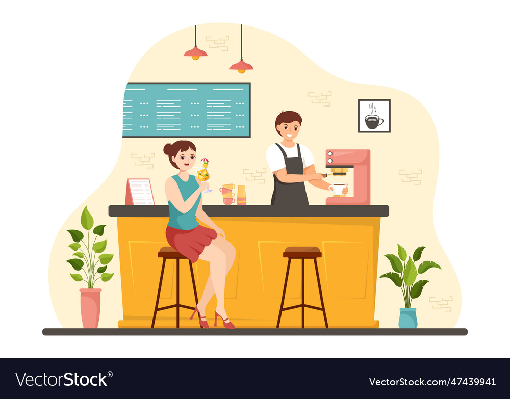 Cafe of interior with bar stand table Royalty Free Vector