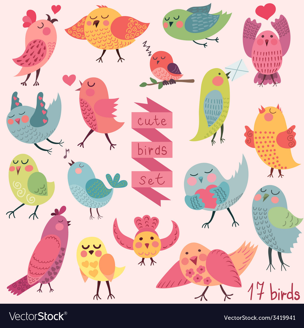 Cute Cartoon Birds Set Royalty Free Vector Image 4275