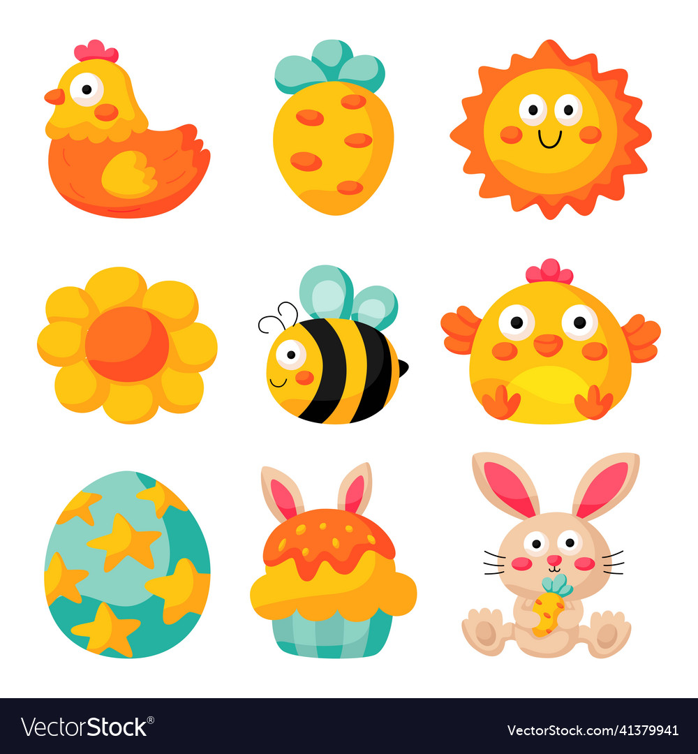 Easter day cartoon character rabbits and chicks Vector Image