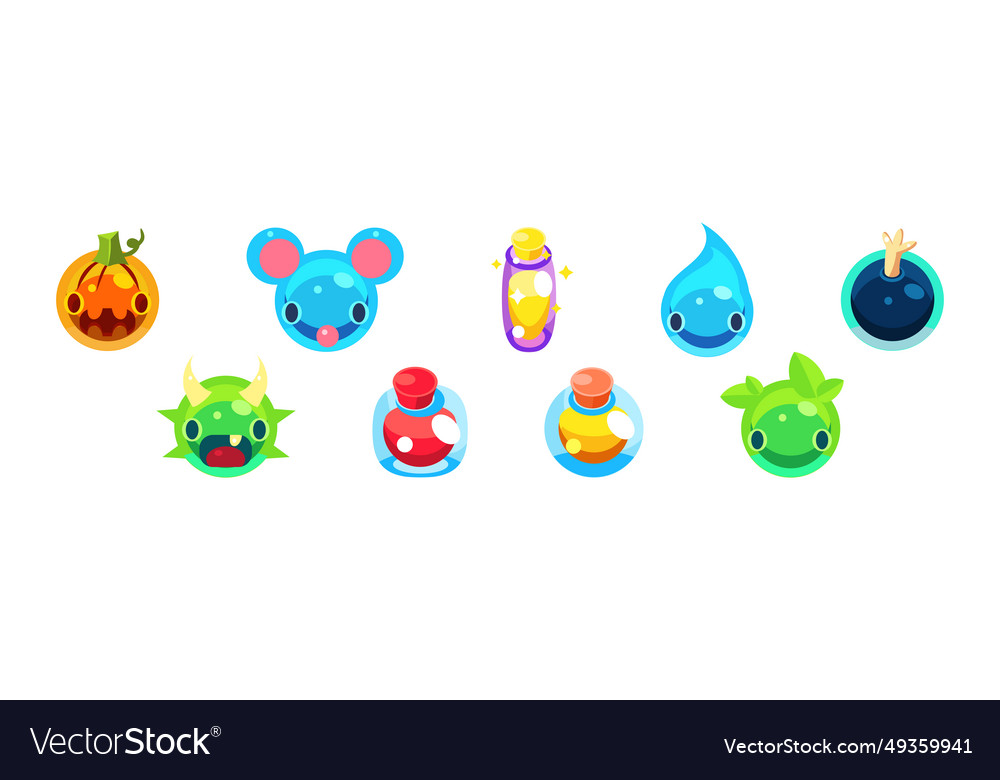 Flat assets for mobile game with funny creatures