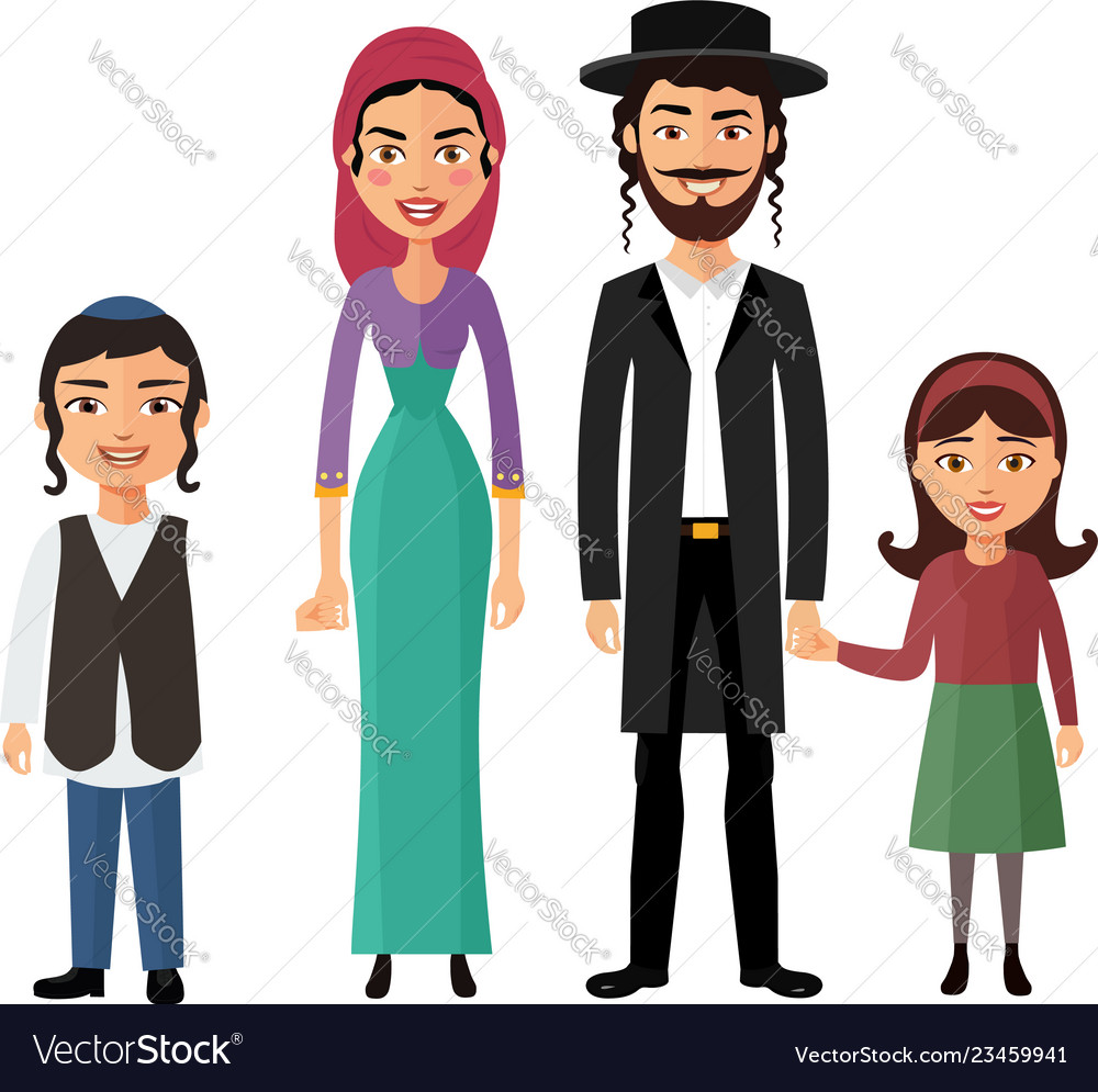 Jewish family flat cartoon concept Royalty Free Vector Image