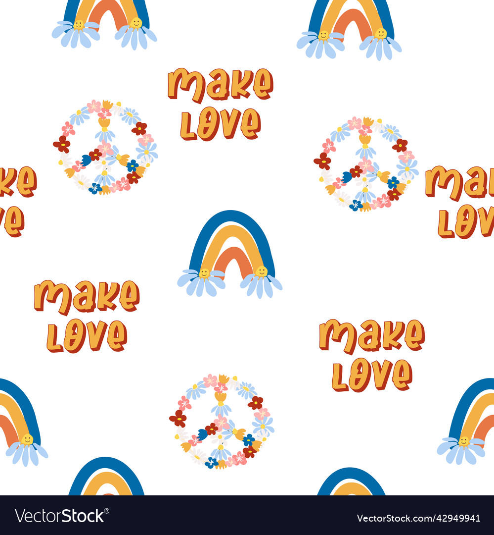 Love heart peace symbol rainbow retro 70s