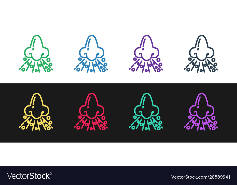 Set Linie runny Nasensymbol isoliert auf schwarz vector image Set Linie runny Nasensymbol isoliert auf schwarz