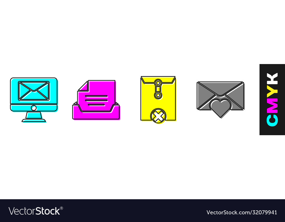 Set monitor and envelope drawer with document vector image Set monitor and envelope drawer with document