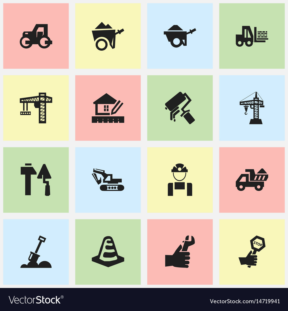 Set of 16 editable building icons includes