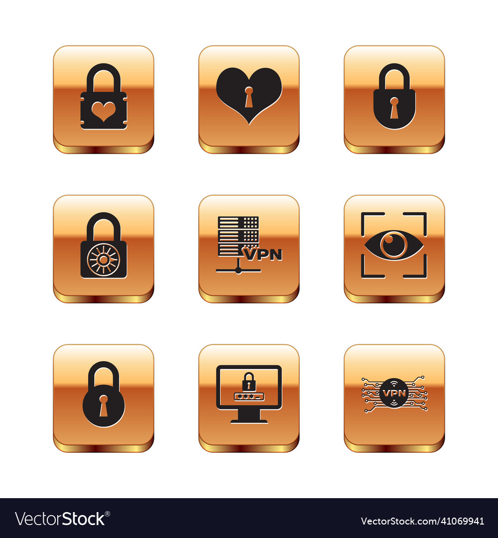 Set padlock with heart lock monitor password vector image Set padlock with heart lock monitor password
