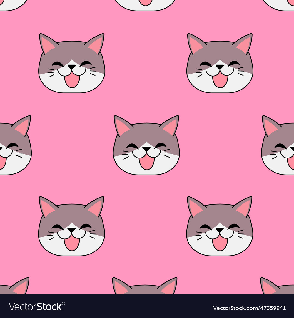 Smiling cat in seamless pattern on pink