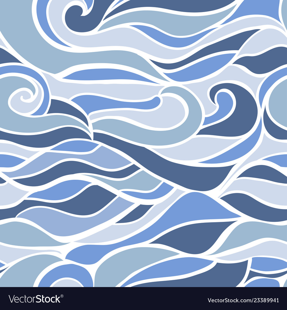 Stylized waves and curves seamless pattern