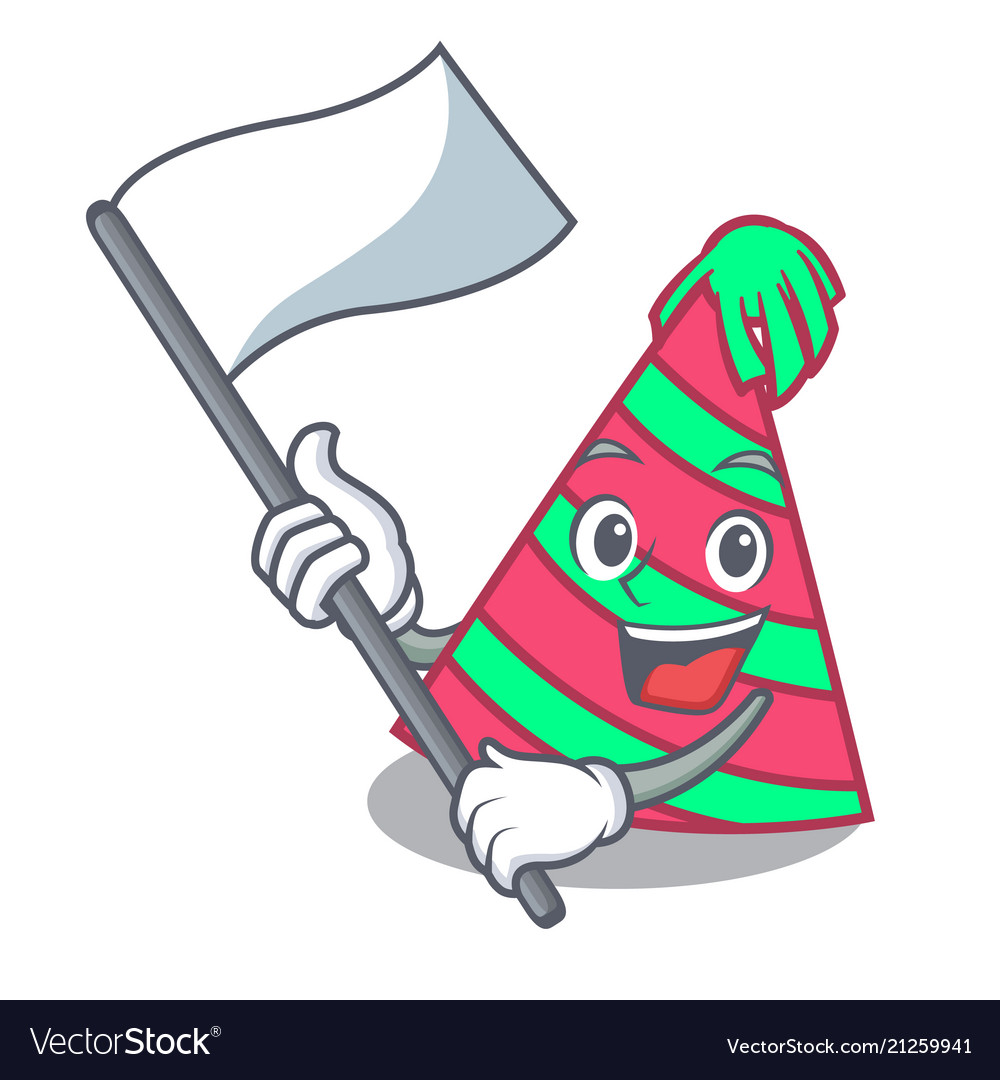 With flag party hat mascot cartoon