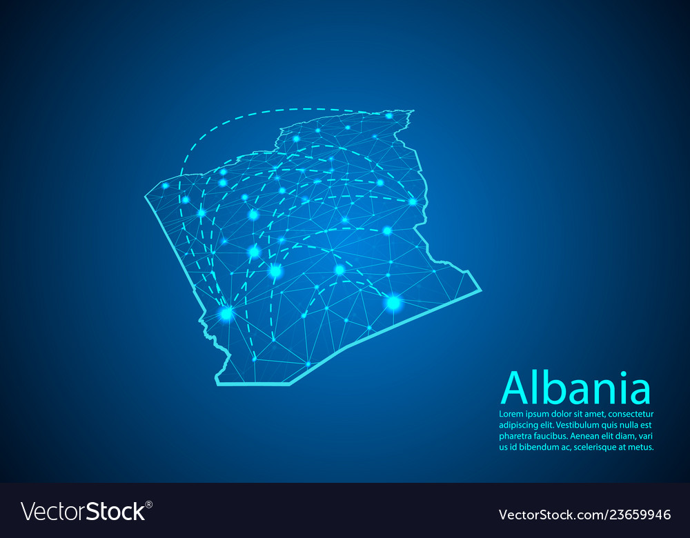 Algeria map with nodes linked by lines concept vector image Algeria map with nodes linked by lines concept