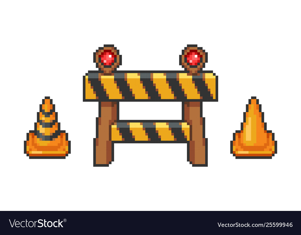 Barrier and traffic cone set pixel style Vector Image