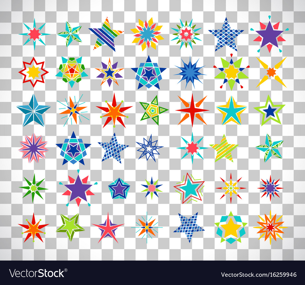 Colorful cartoon stars on transparent background