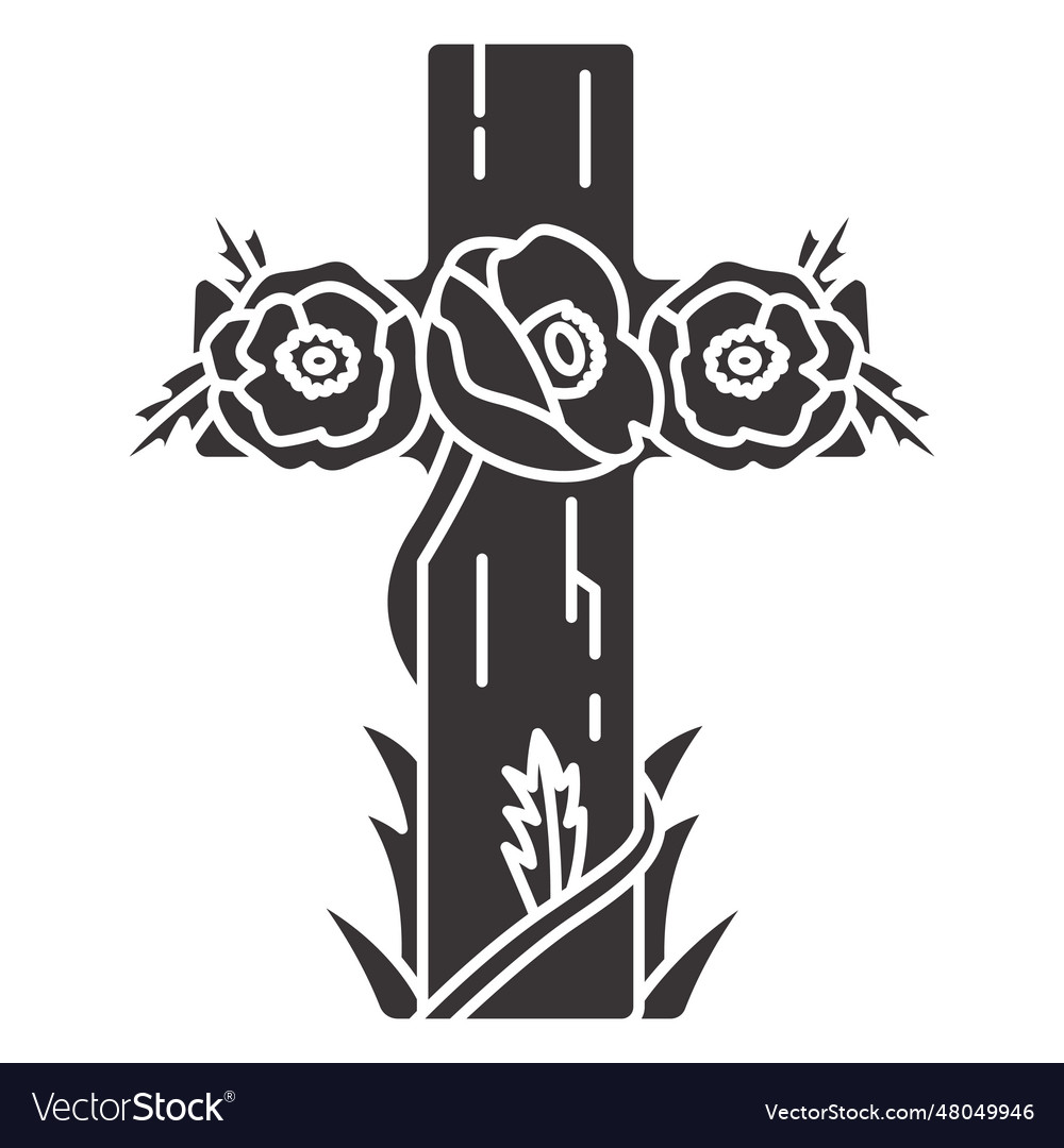 Cross rose grave decoration Royalty Free Vector Image