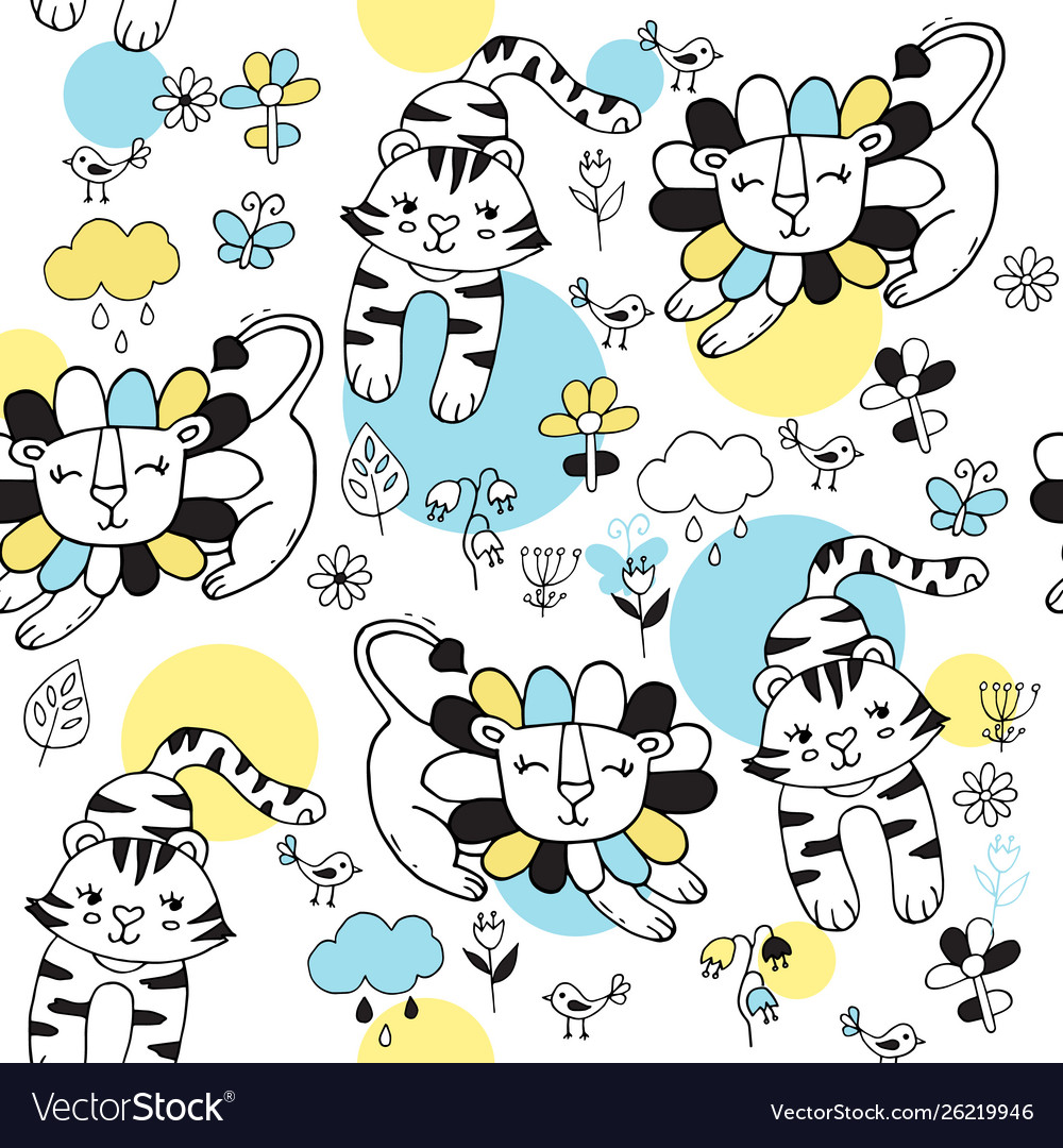 Cute seamless pattern with tropical animals