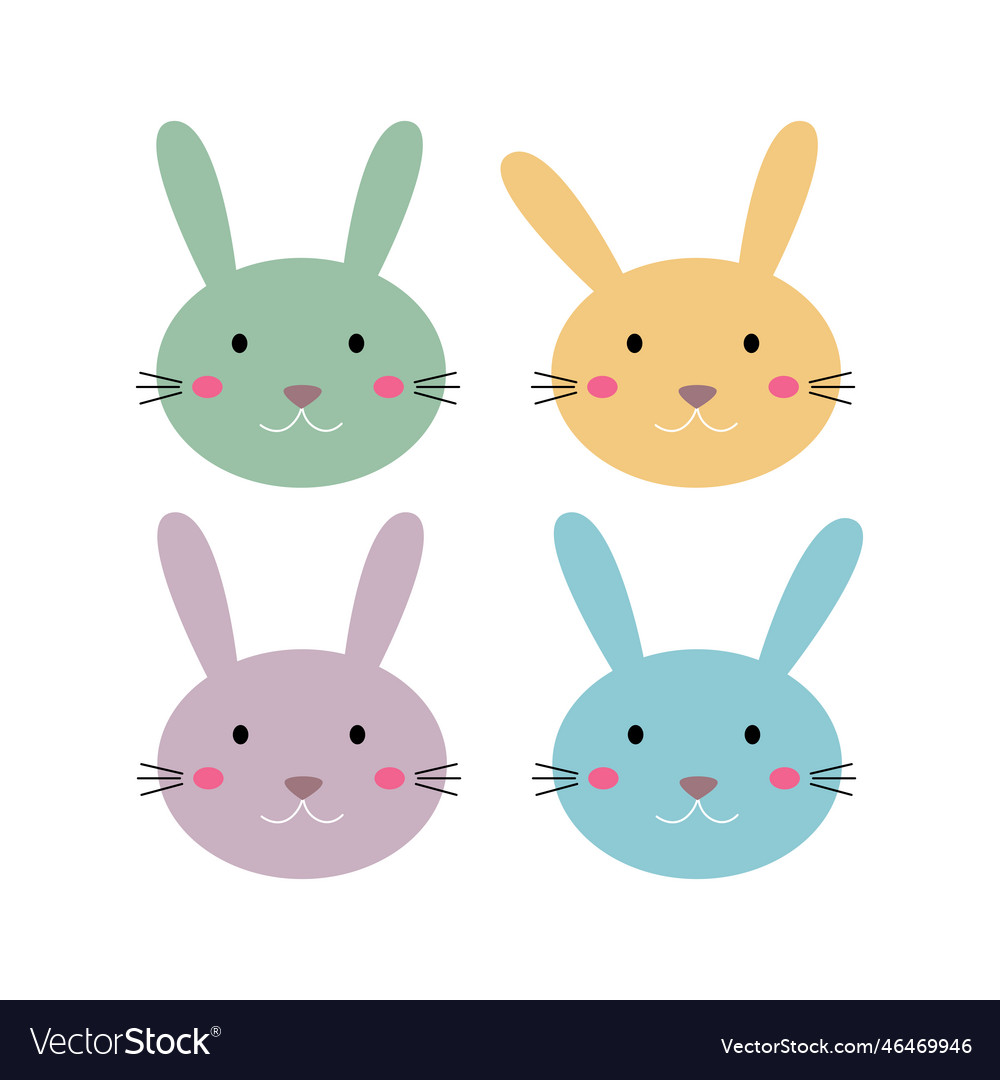 Cute spring kids bunnies set isolated on white Vector Image