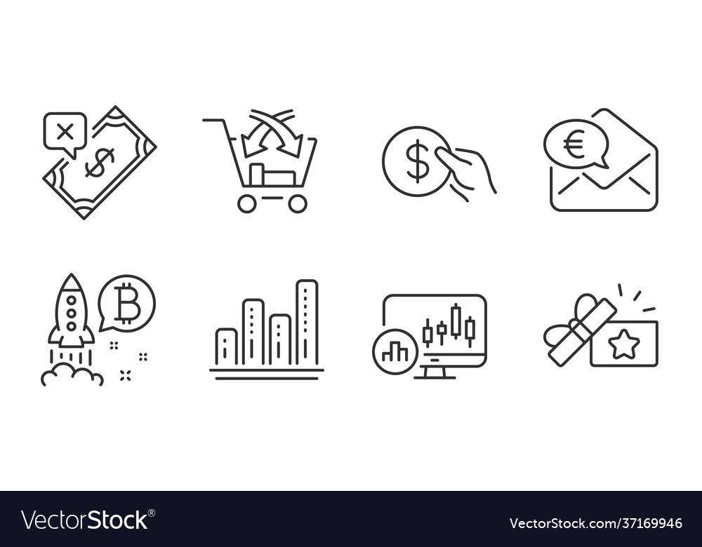 Euro money cross sell and candlestick chart icons Vector Image