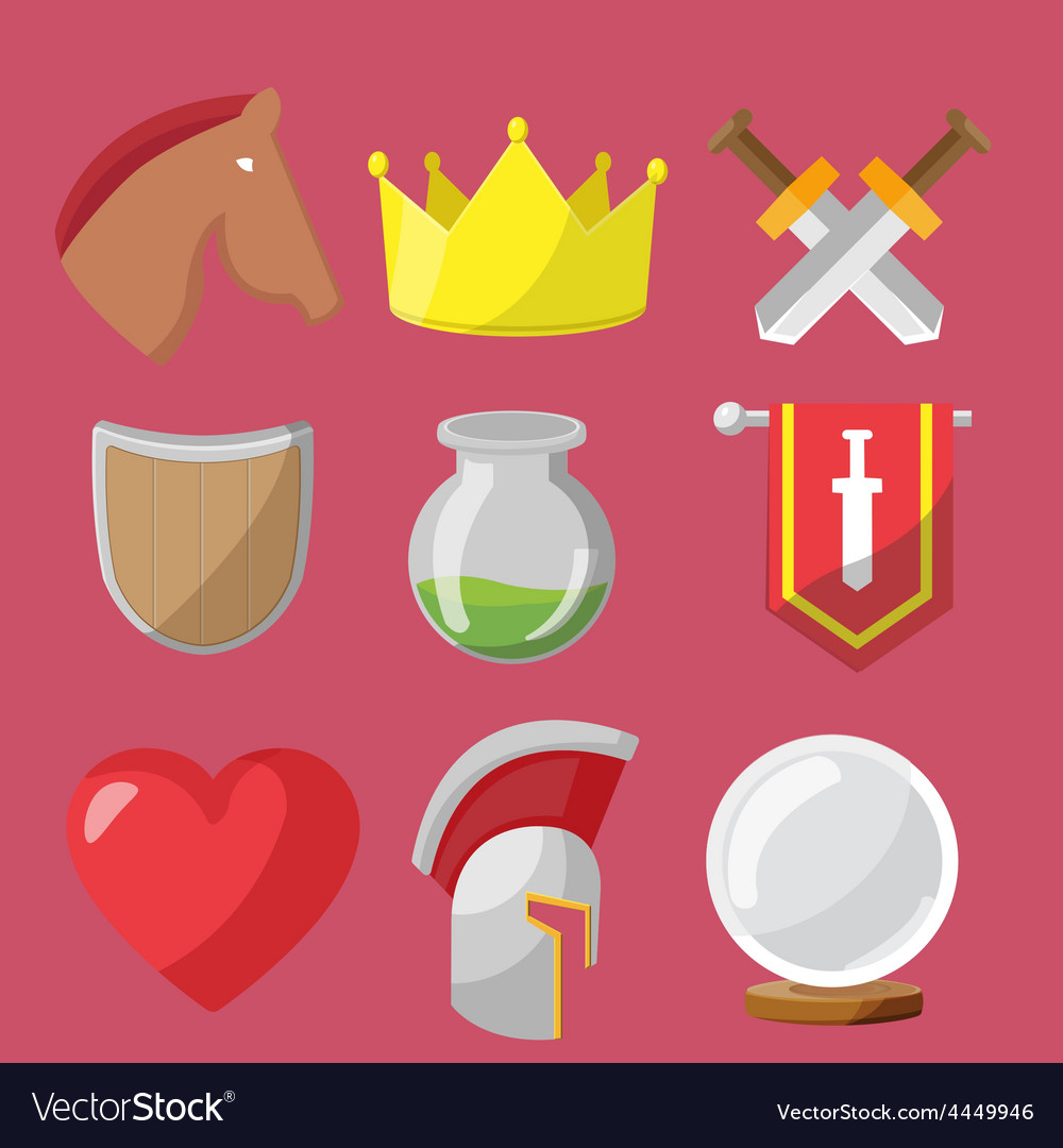 Fantasy game icons flat sets