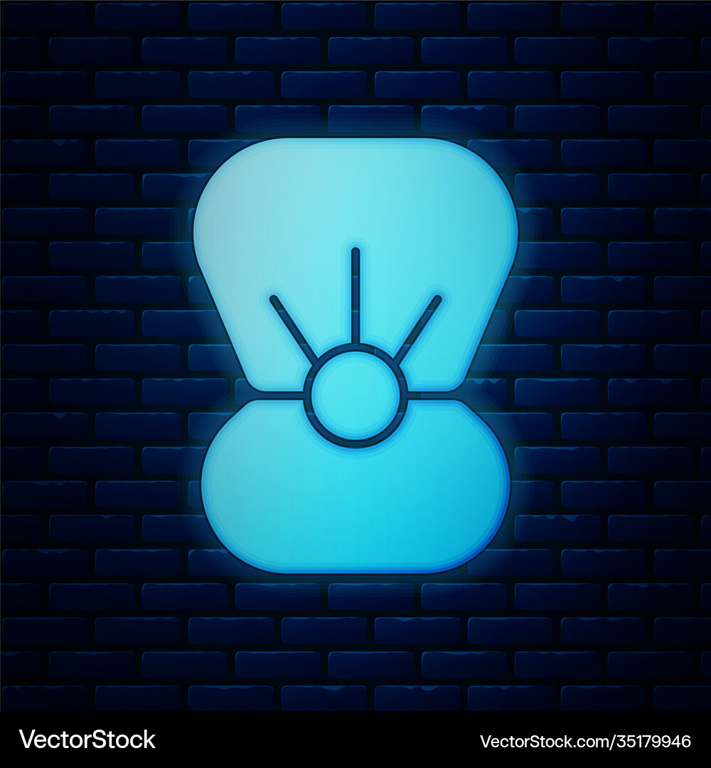 Glowing neon natural open shell with pearl icon Vector Image