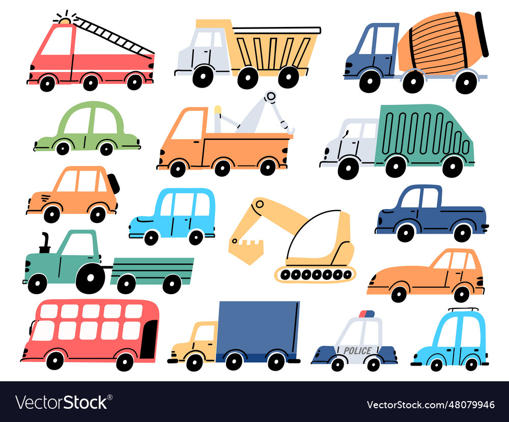 Kids transport and cars construction tractor Vector Image