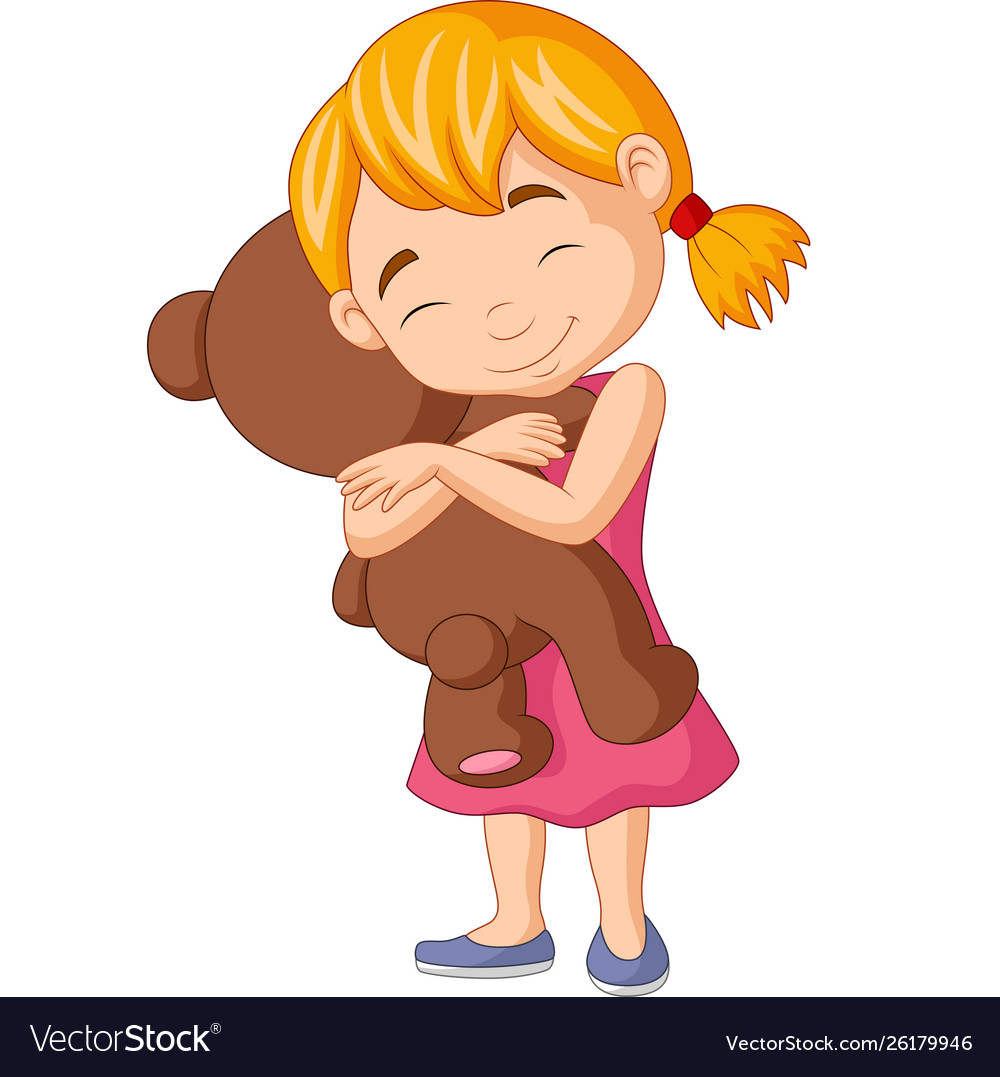 girl hugging a teddy bear