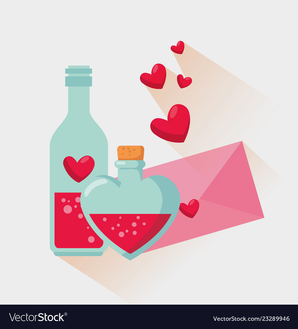 Valentine's day greeting card with love potion. Love symbols for