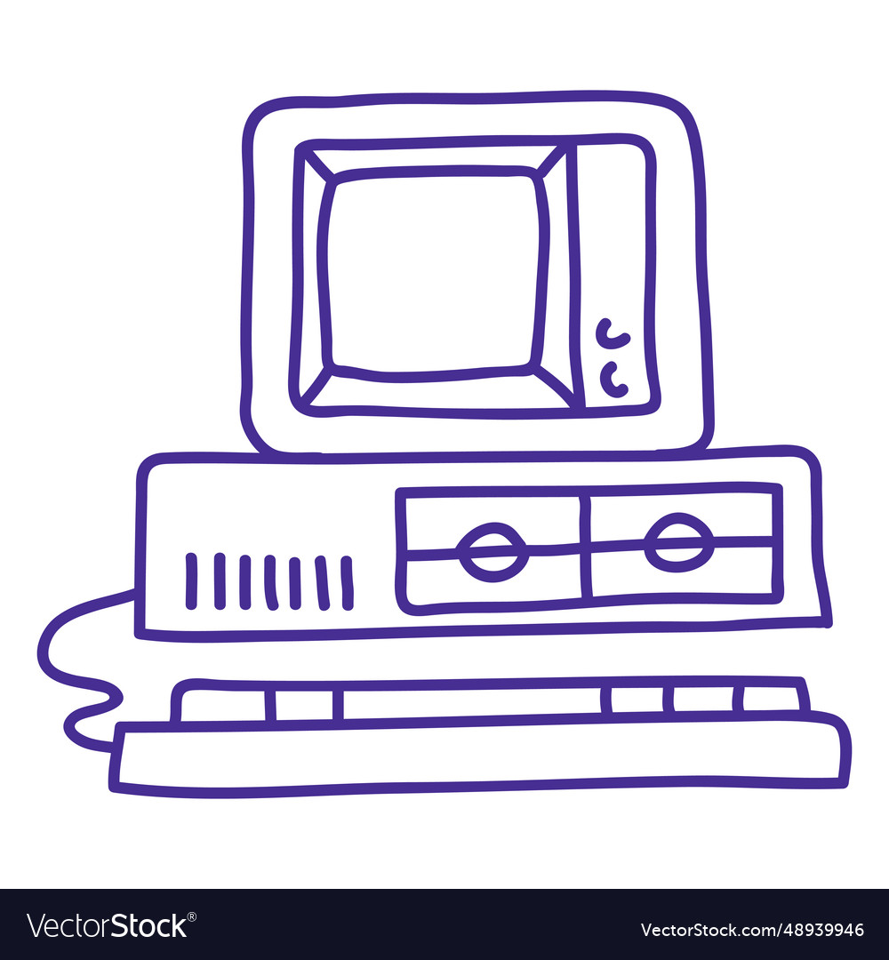 Old computer stroke vector image Old computer stroke