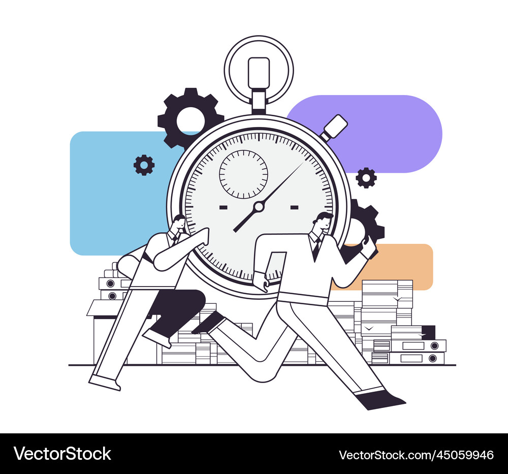 Overworked businessmen with stopwatch running Vector Image