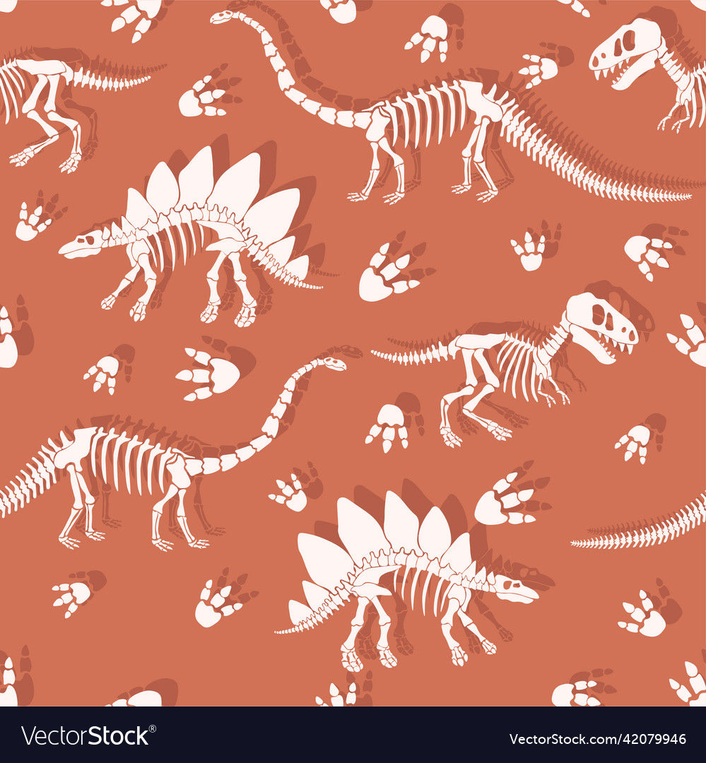 Seamless pattern with dinosaur skeleton