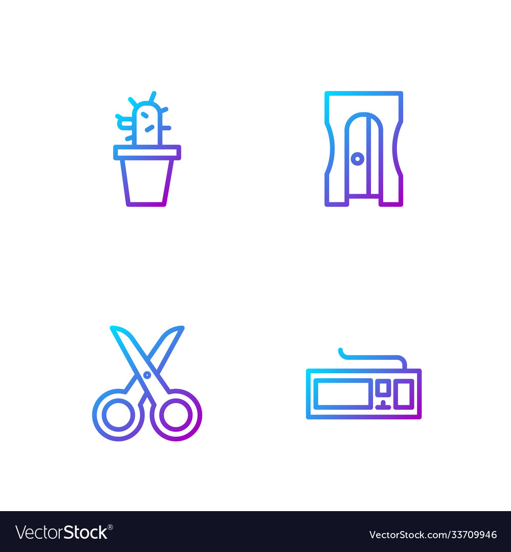 Set line keyboard scissors cactus and succulent vector image Set line keyboard scissors cactus and succulent