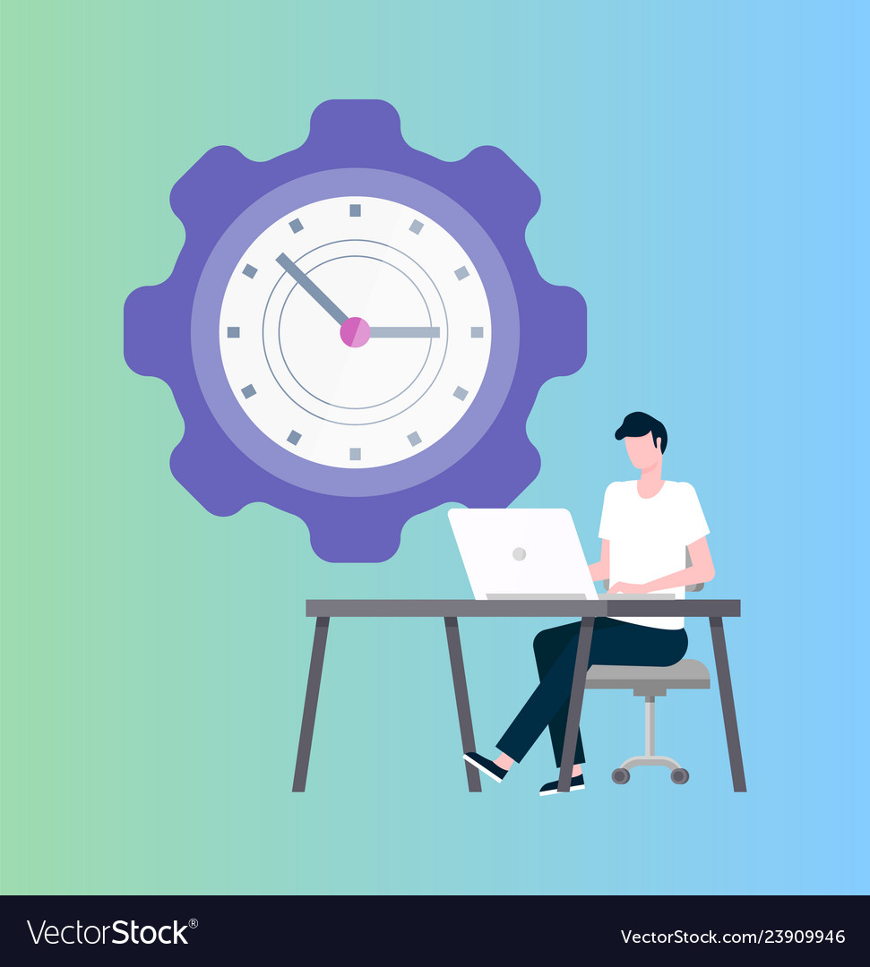 Time management programmer at laptop and clock