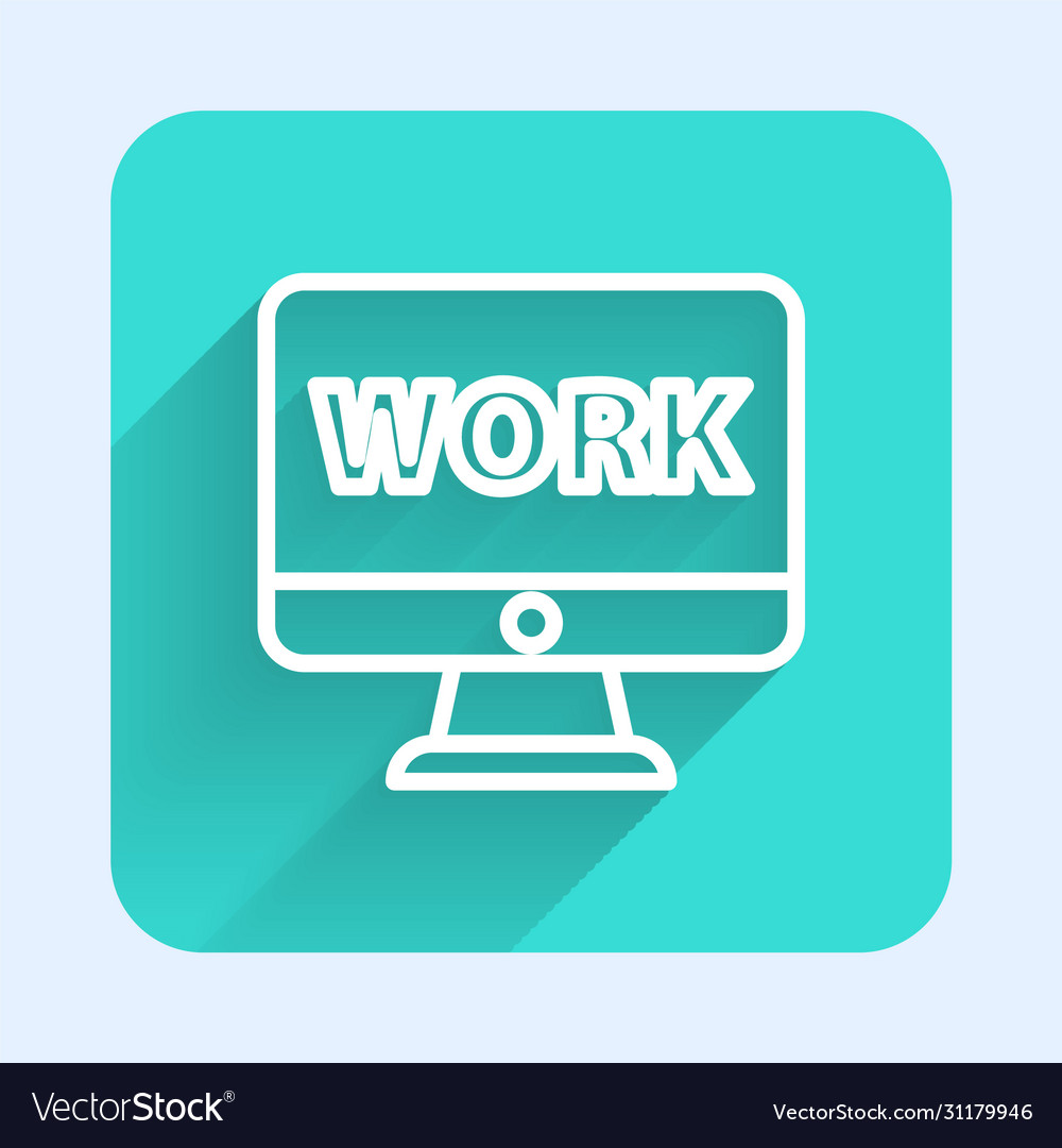 White line computer monitor with text work icon vector image White line computer monitor with text work icon