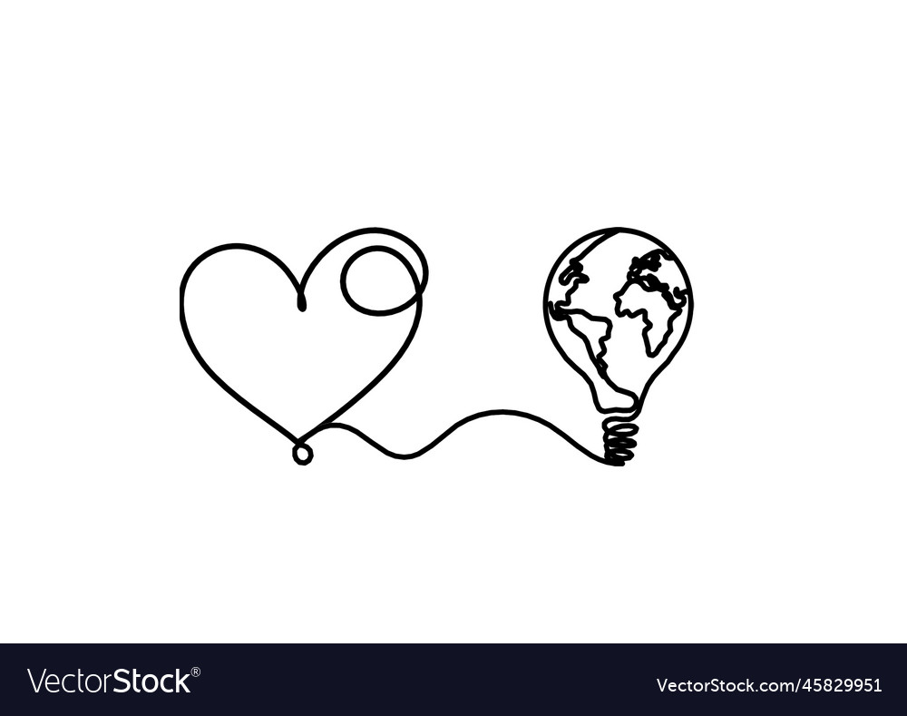 Abstract heart with light bulb as continuous line