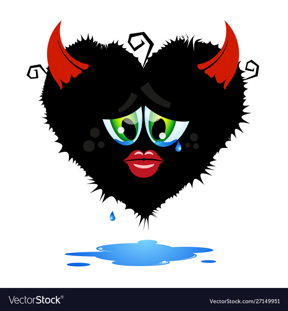 Cartoon fluffy monster with red devil horns sad vector image Cartoon fluffy monster with red devil horns sad