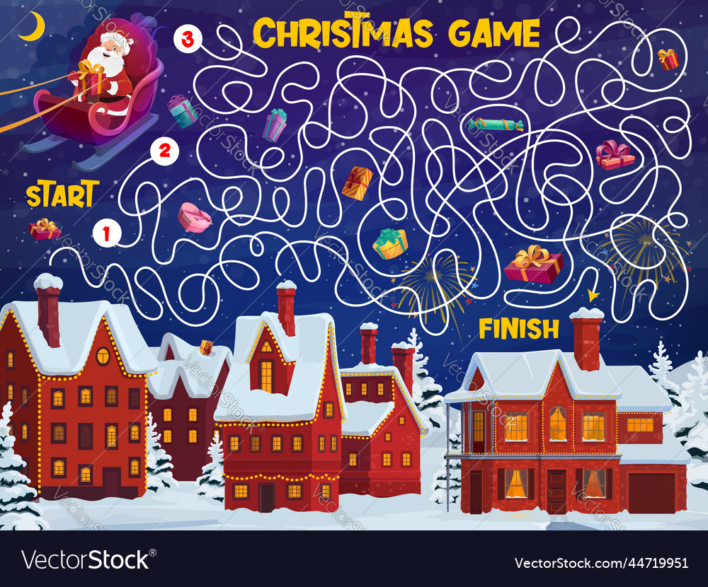 Christmas labyrinth maze help santa deliver gifts Vector Image