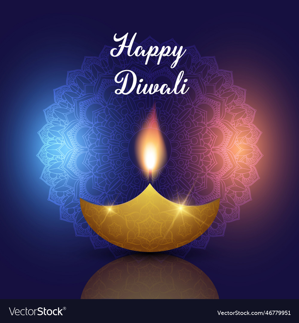 Diwali background with oil lamp on decorative Vector Image