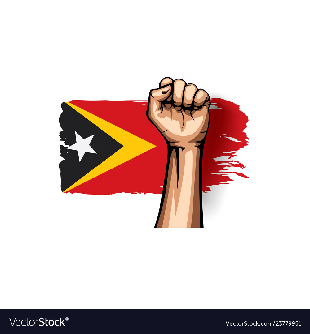 East timor flag and hand on white background Vector Image