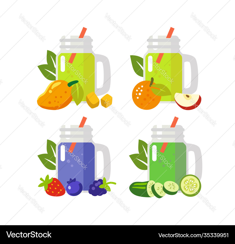 Fruit and vegetable juices in mug flat style Vector Image