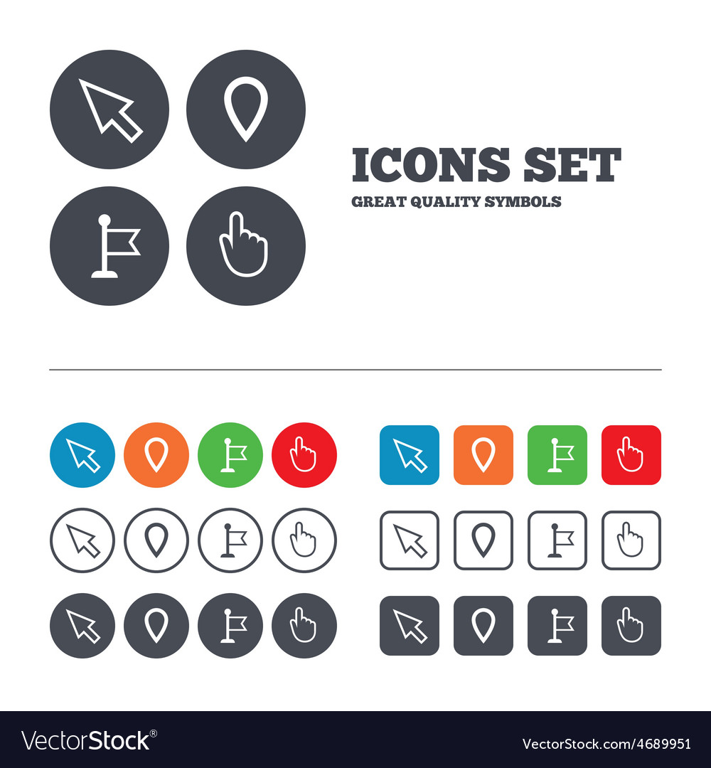 Hand Pointer Cursor Icons - Flag, Location, Click
