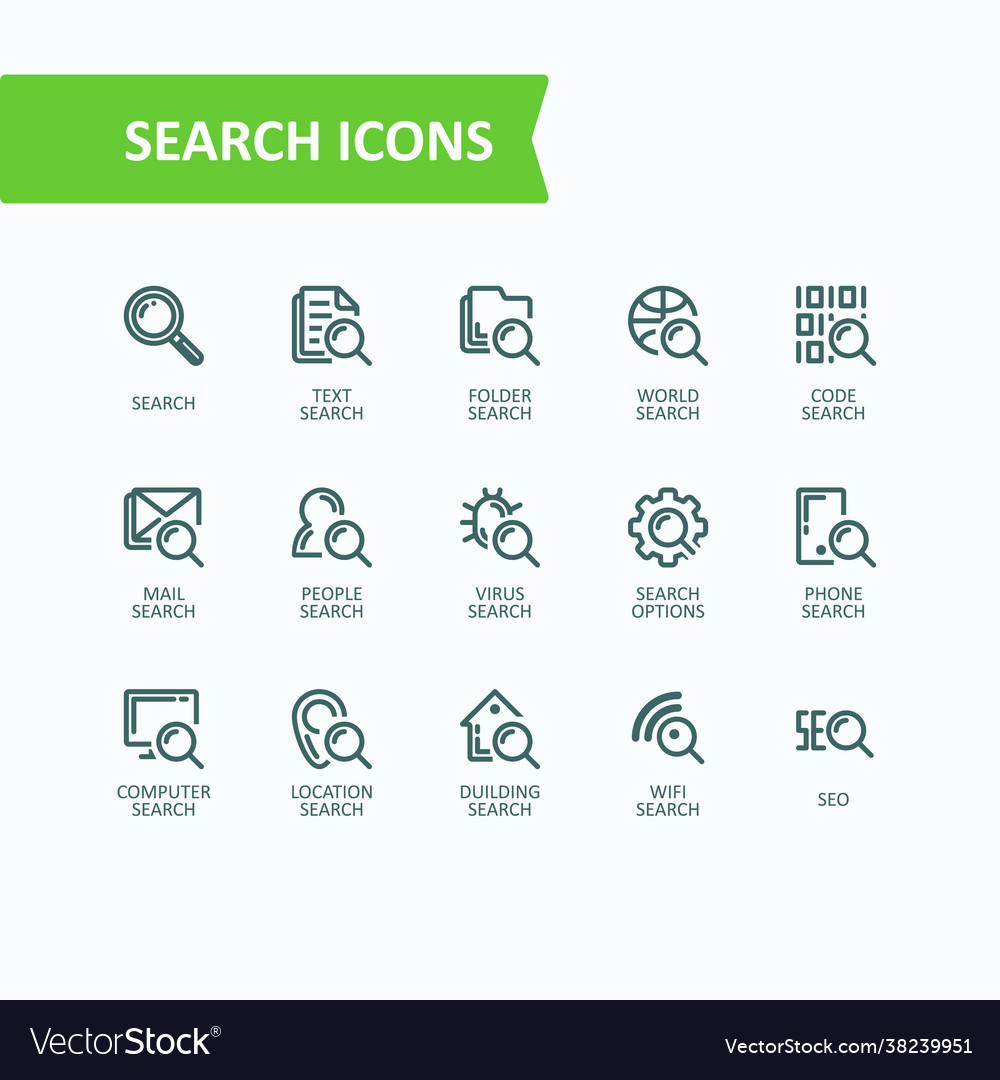 Set fine line icons analysis search