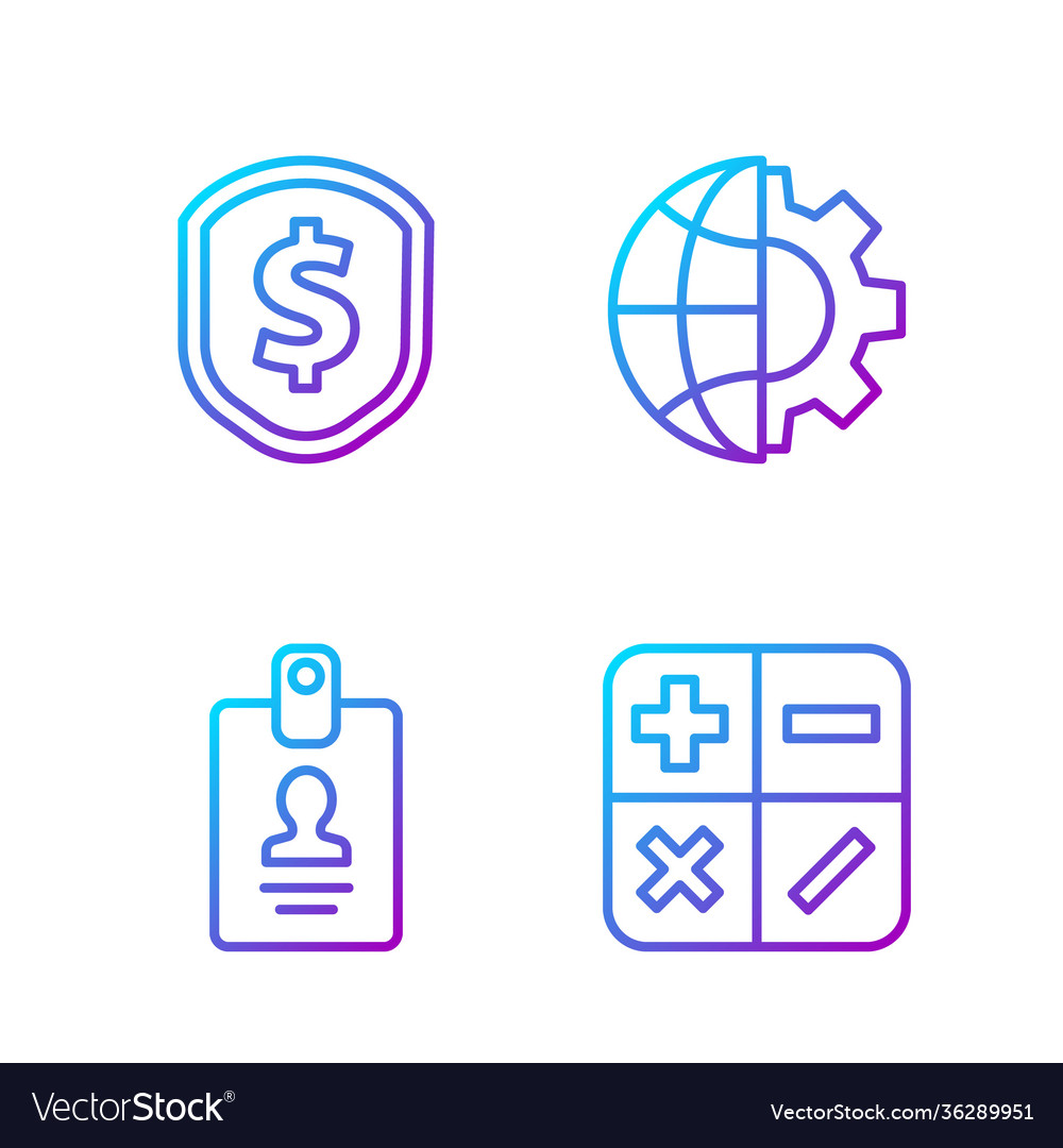 Set line calculator identification badge shield vector image Set line calculator identification badge shield