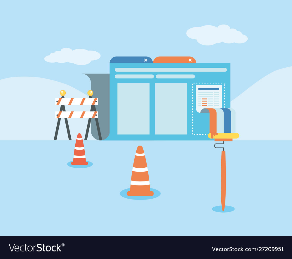 Website under construction with desktop computer