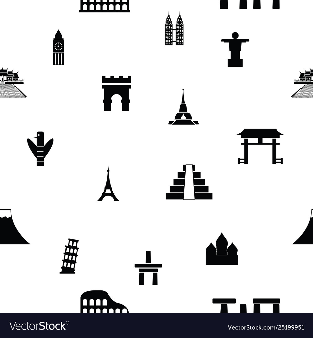 World landmarks seamless pattern background icon