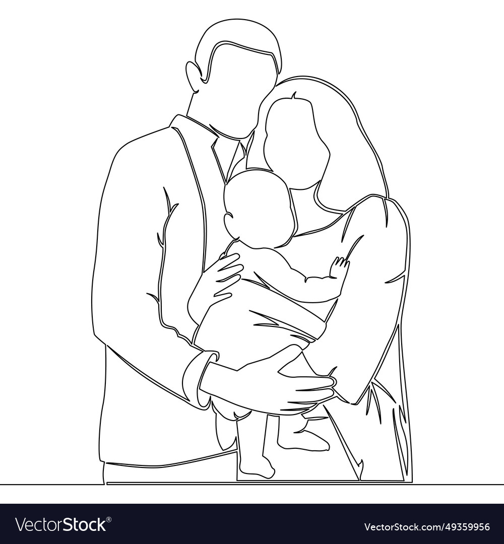 Continuous line drawing happy family concept Vector Image