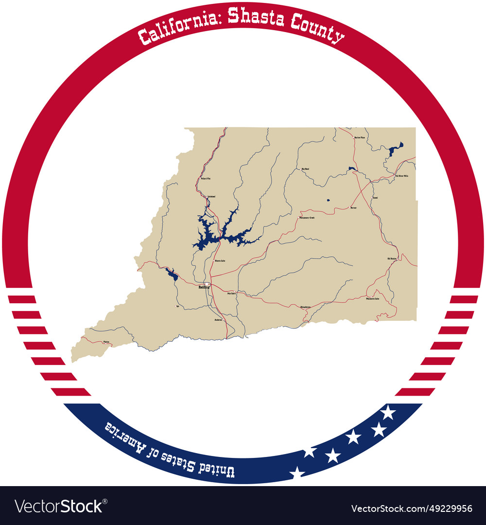 Map Of Shasta County In California Usa Arranged Vector Image